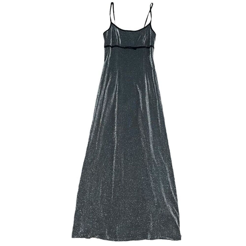 Dave & Johnny Vintage 90s Metallic Black & Silver Full Length Dress Size 8